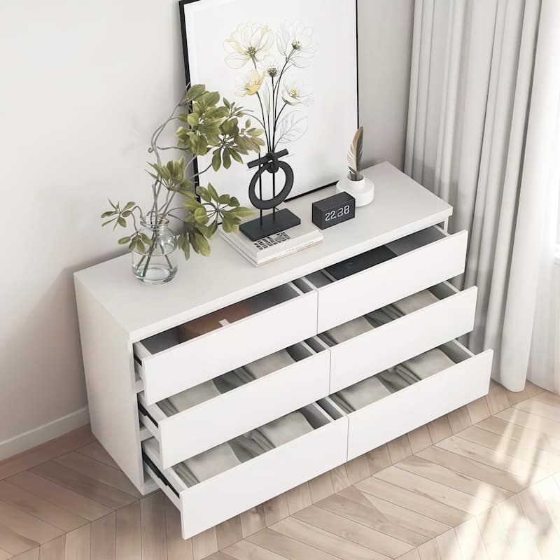 6 Drawer Dresser with Spacious Countertop,Wood Storage Cabinet with Concealed Handles & 6 Deep Drawers,15.7"D x 47.2"W x 30.9"H