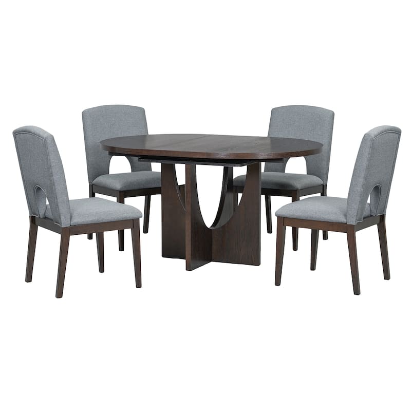 Roomfitters Modern 5-Piece Extendable Round Dining Table Set with Removable Leaf