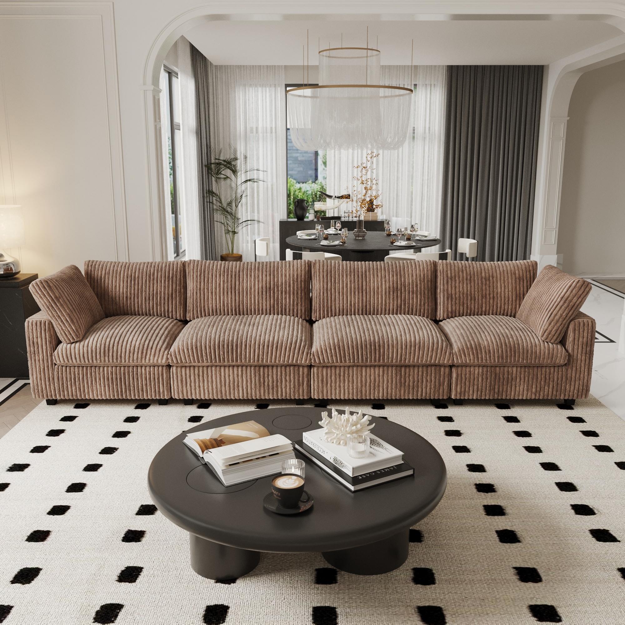 4-Seater corduroy Upholstered Cloud Couch Modular Sectional Sofa for Living Room and Bedroom