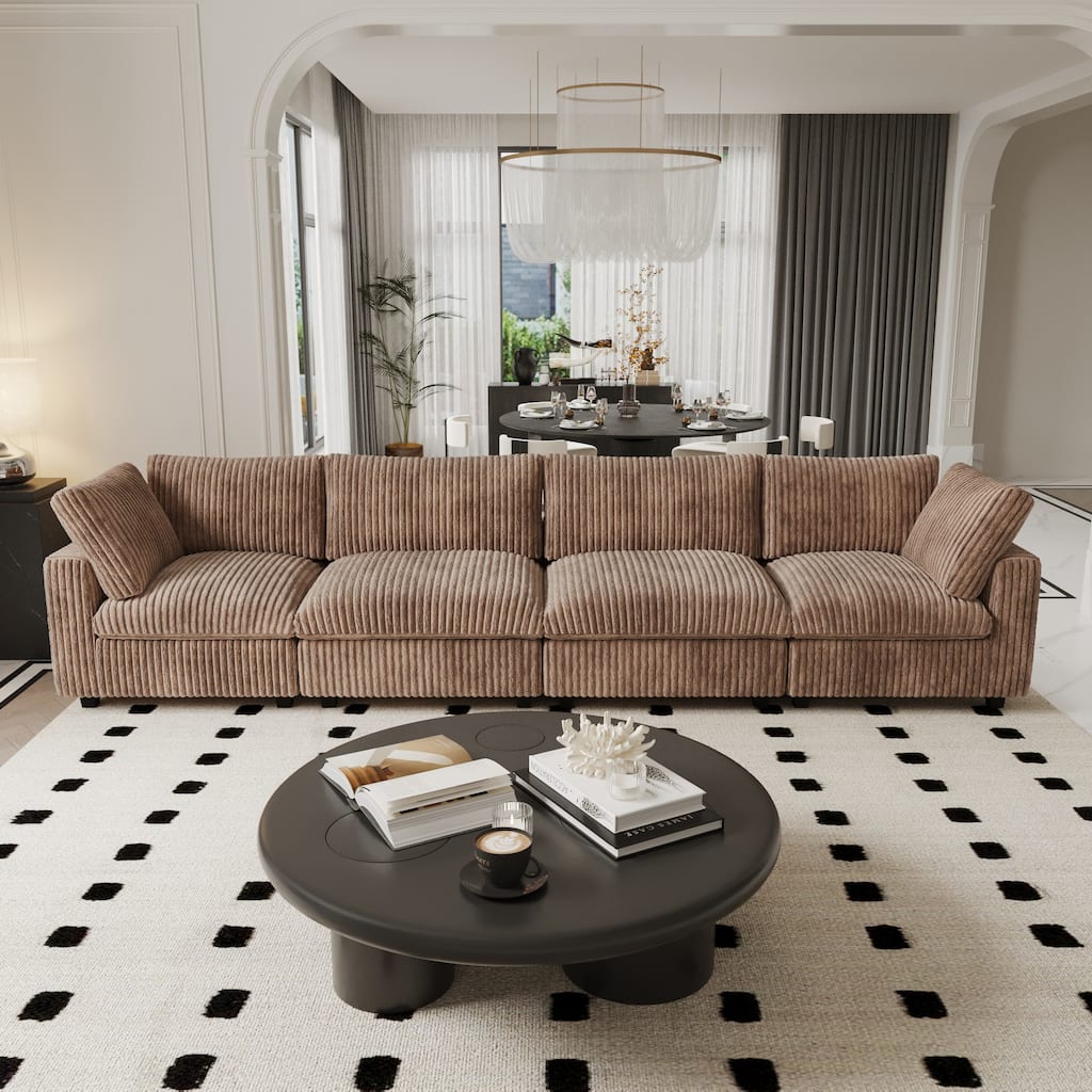 4-Seater corduroy Upholstered Cloud Couch Modular Sectional Sofa for Living Room and Bedroom
