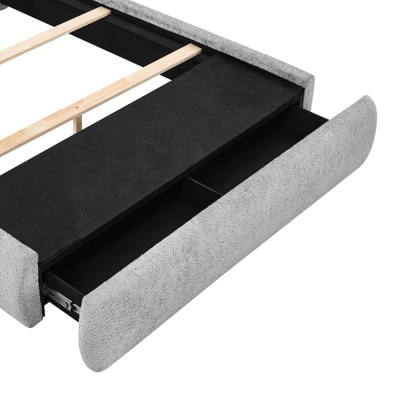 Queen Size Upholstered Bed Frame with Hidden Storage and High Padded Headboard in Pewter