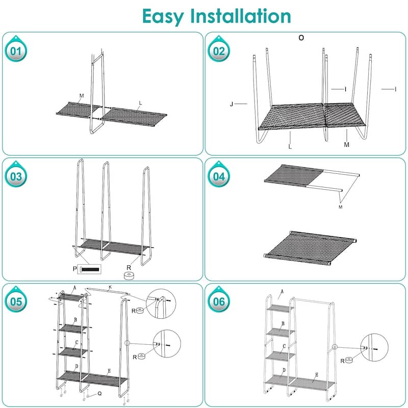 Metal Clothing Organizer with 1 Hanging Rod and 5 Mesh Shelves