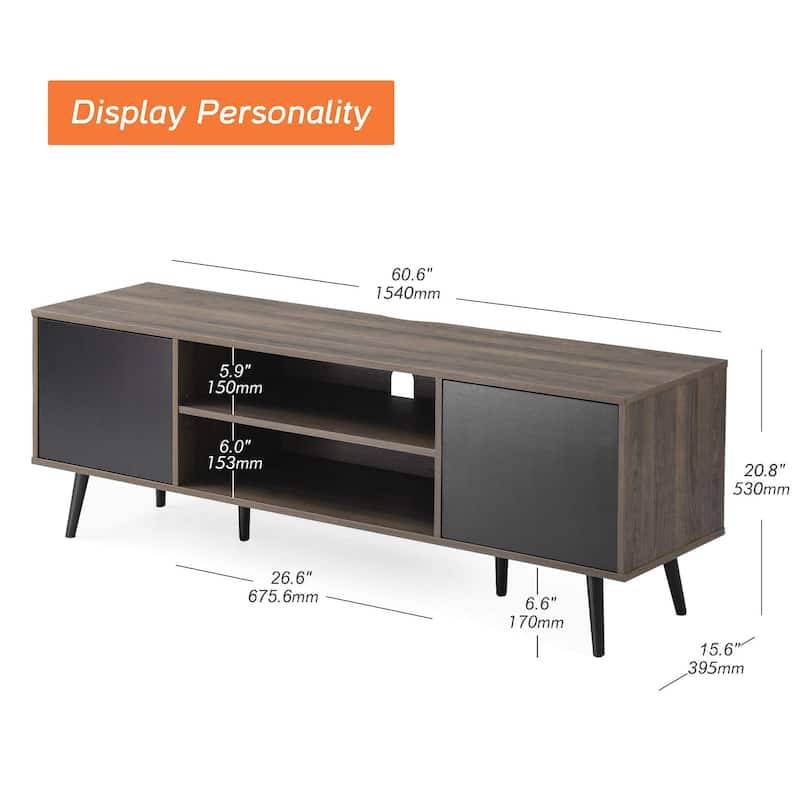 WAMPAT Black/ Brown Mid-century Modern TV Stand