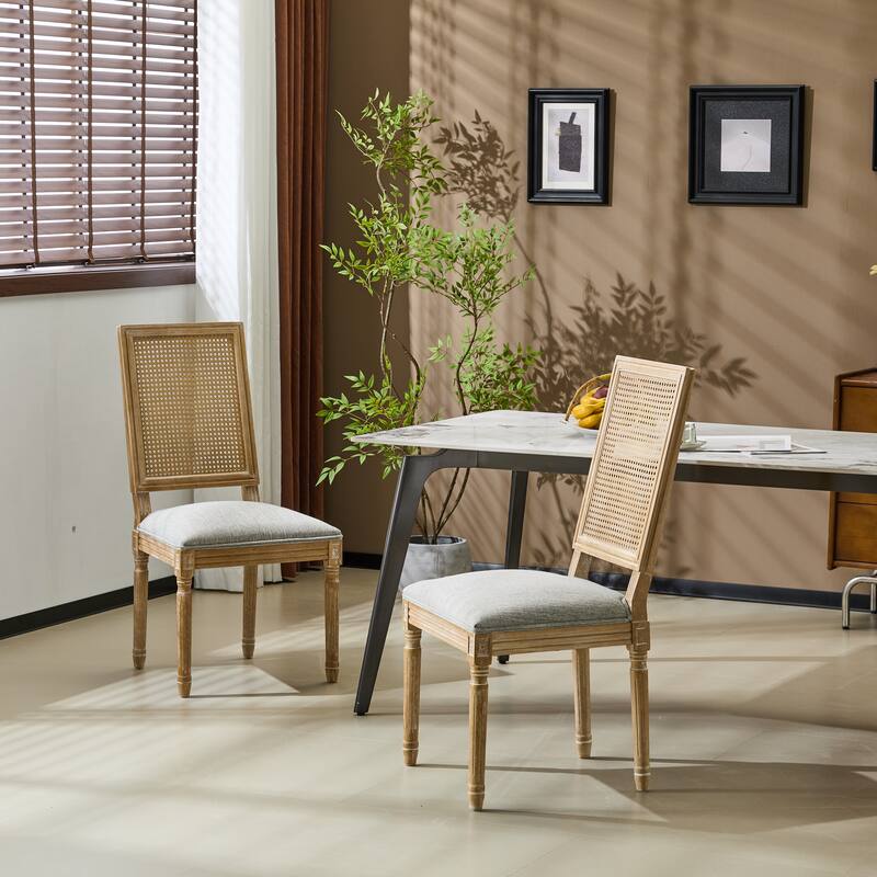 Regina French Country Wood and Cane Upholstered Dining Chairs by Christopher Knight Home
