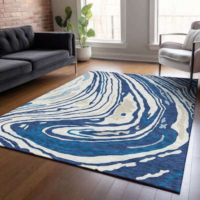 Machine Washable Indoor/ Outdoor Abstract Brushstrokes Chantille Rug