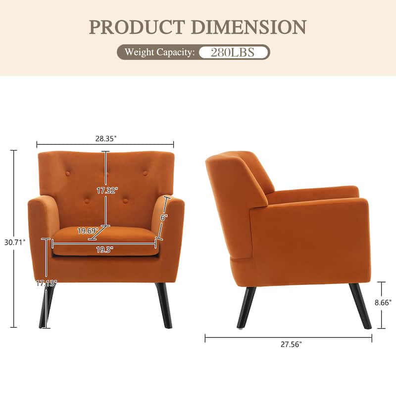 Velvet Upholstered Armchair Tufted Accent Chair, Set of 2 - 30.71"H x 28.35" W x 27.56"D