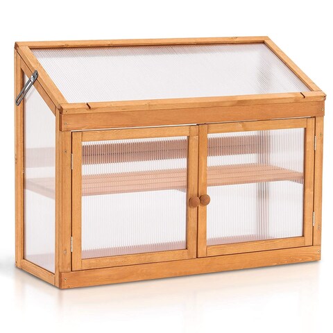 Mcombo 2-Tier Wooden Cold Frame Garden Greenhouse Raised Flower Planter Shelf Bed Protection