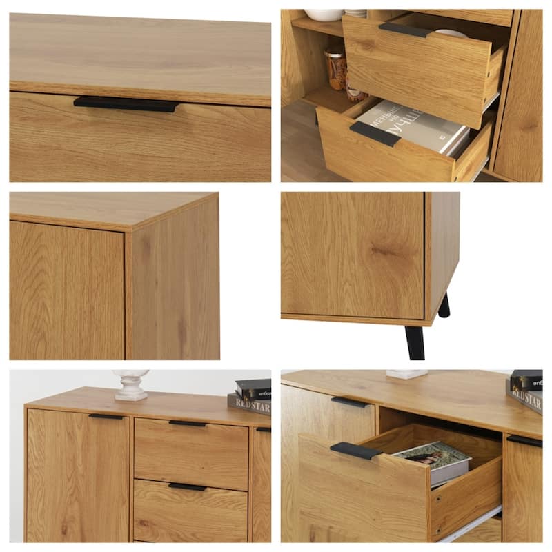 47.2" Wood Sideboard Buffet Cabinet with 3 Drawers & 2 Doors