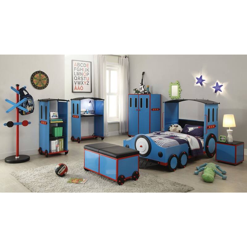 Blue Twin Bed In Red & Black Train