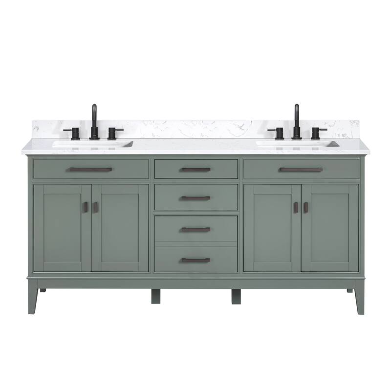 Madison 72 in. Double Sink Bathroom Vanity with Engineered Stone Top - 73" x 22"D x 35"H