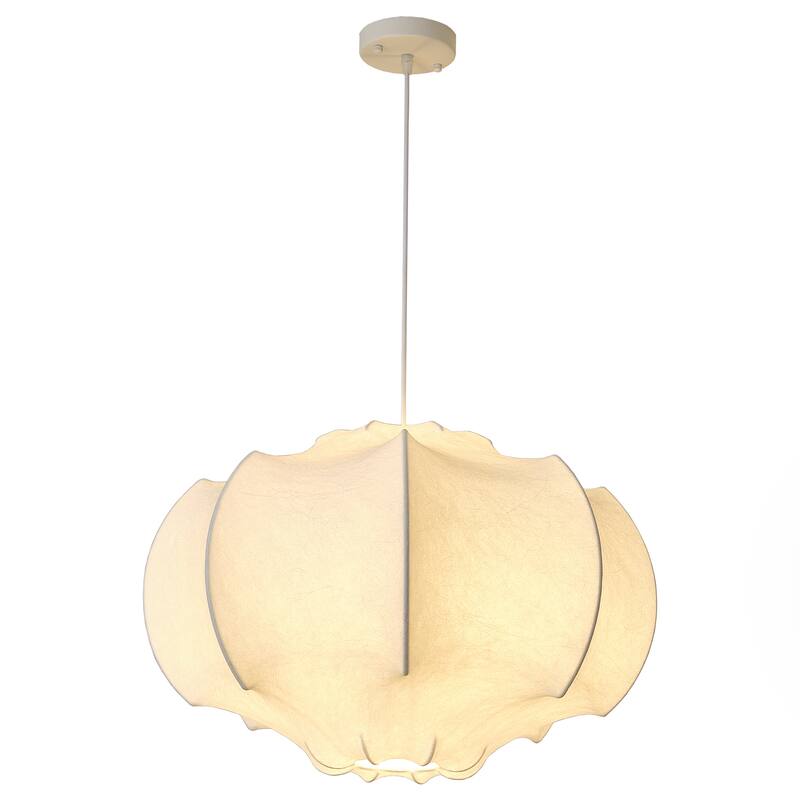 24" Farmhouse White Silk Fabric 3-Light Chandelier Pendant Light for Dining Room