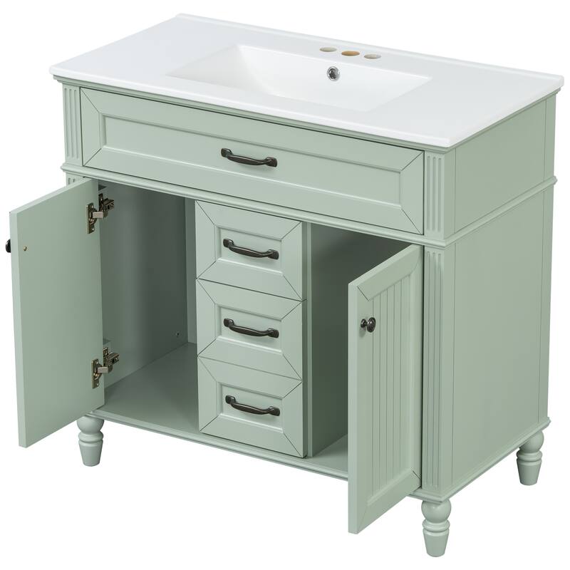 Roomfitters 36" Bathroom Vanity with Sink, Solid Wood Frame, Flip-Out Drawer & Soft-Close Doors