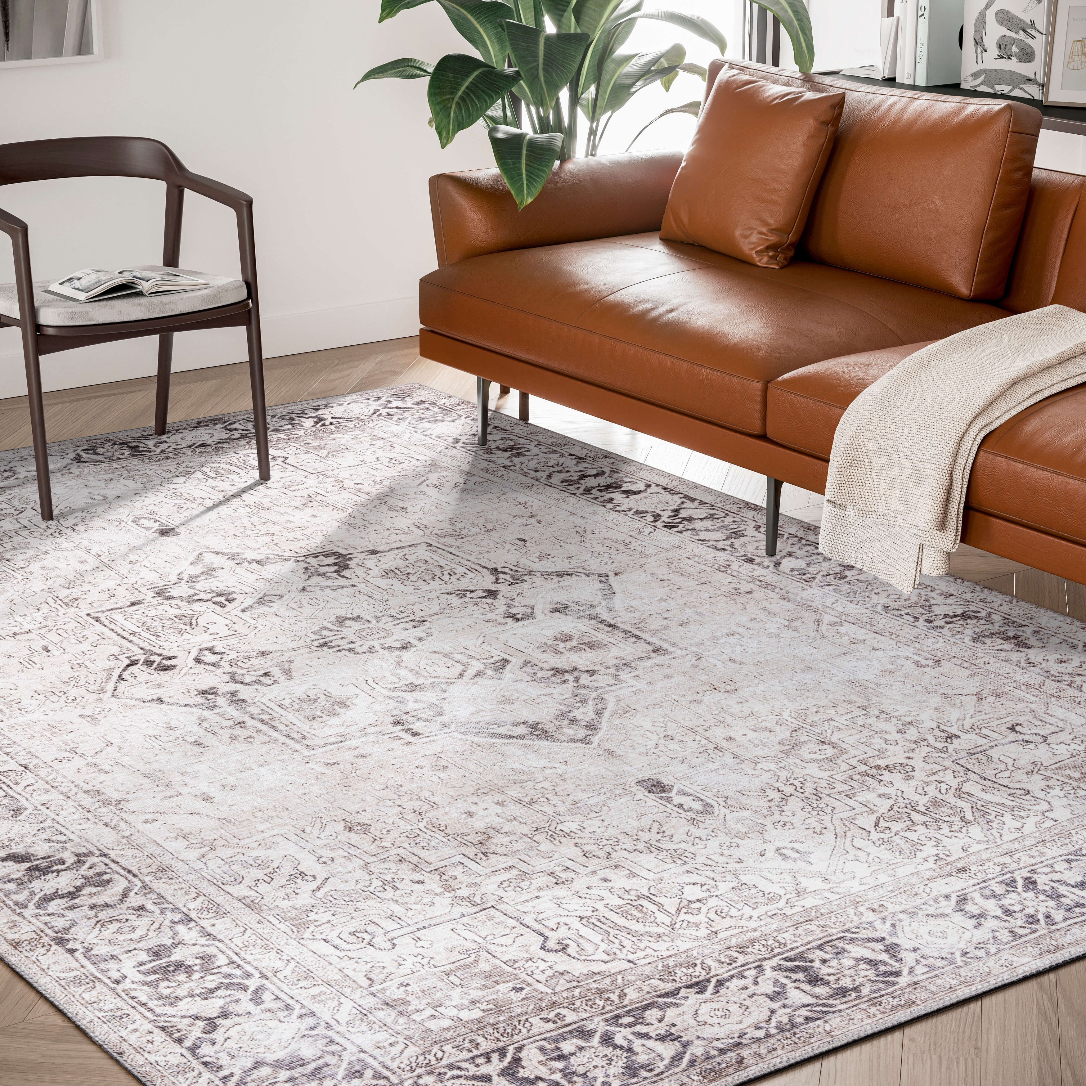 Abani Paloma PAL220A Vintage Cream and Brown Classic Area Rug