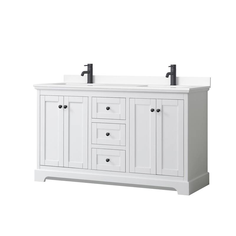 Wyndham Collection Avery 60" Free Standing Double Basin Vanity Set - White / White Cultured Marble Top / Matte Black