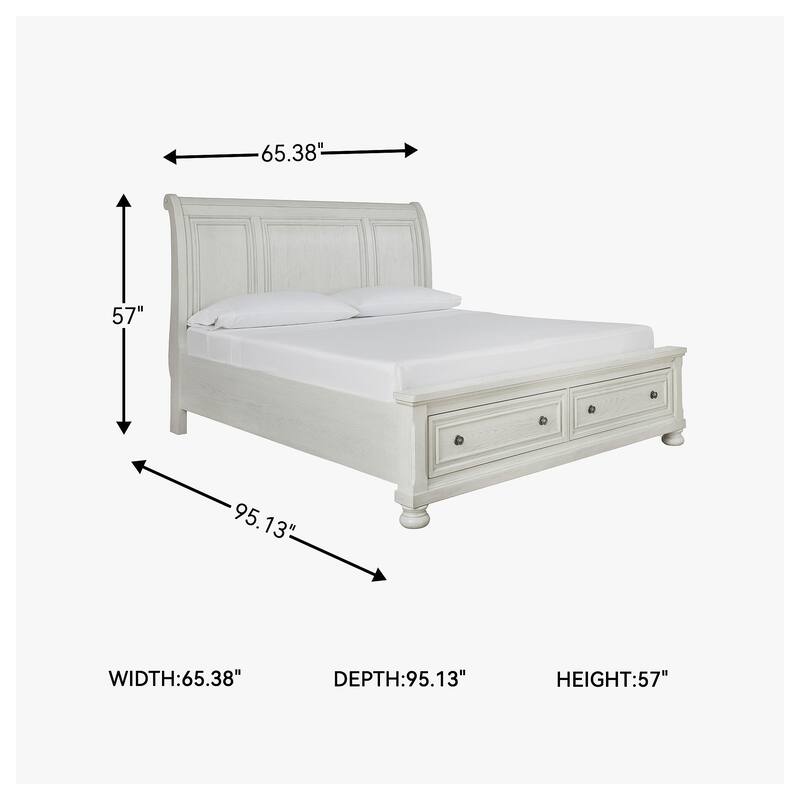 Signature Design by Ashley Robbinsdale Antique White Sleigh Bed with Storage