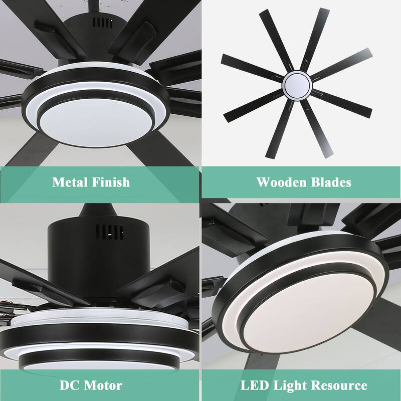 Cusp Barn 72" LED Dimmable Ceiling Fan,Industrial Reversible Fan Light,6 Speeds Quiet DC Motor with Remote for Large Room/Space