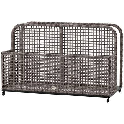 Light Grey Rattan Mobile Two-Section Storage Basket with Steel Frame for Indoor or Outdoor - 43.25" L x 22.5" W x 28" H