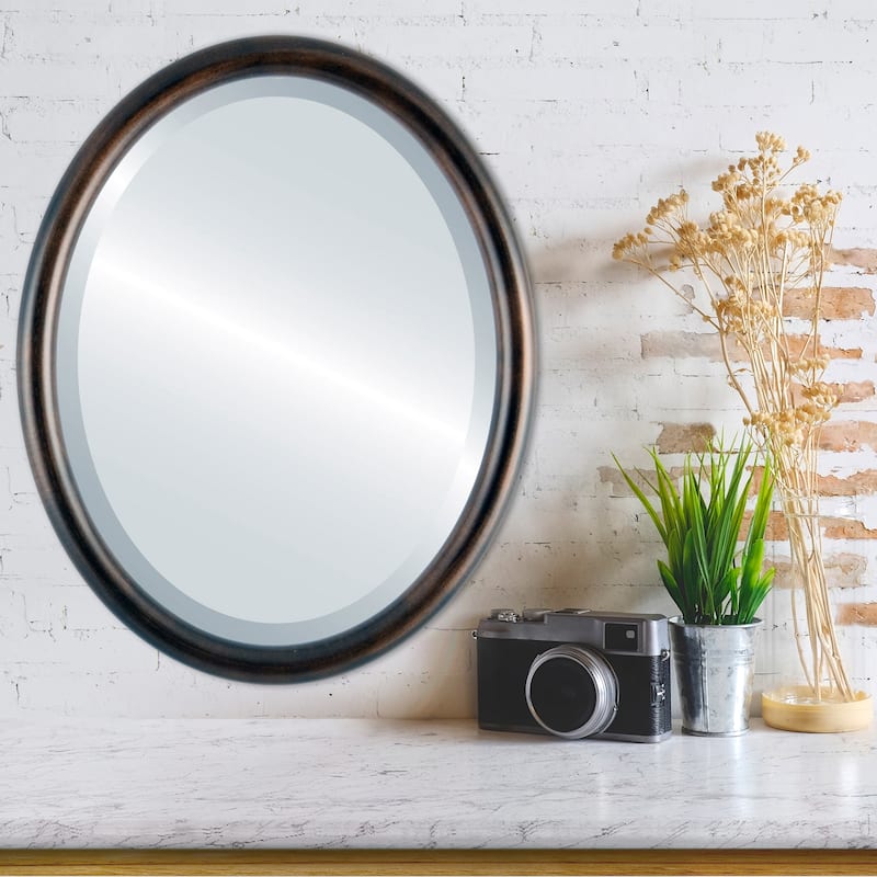 Pasadena Framed Oval Mirror in Rubbed Bronze - Antique Bronze