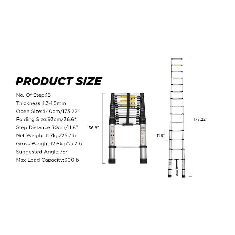 14.5FT Portable Multi-Purpose Aluminum Telescopic Extension Ladder