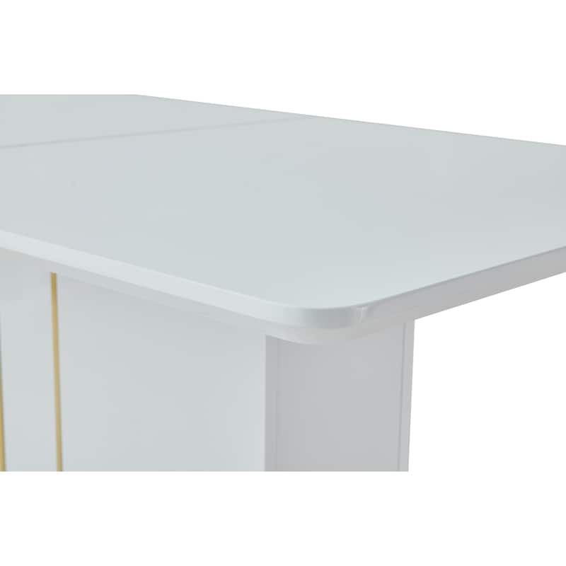 Homy Casa High Glossy White/Gold Extendable Dining Table Rectangular