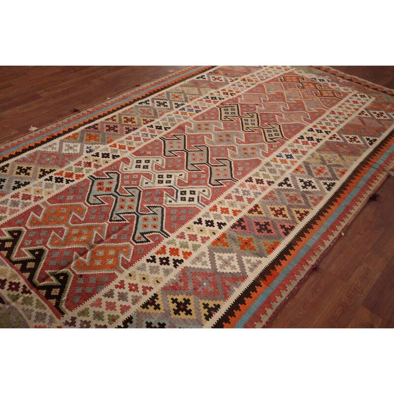 Geometric Kilim Qashqai Persian Area Rug Hand-Woven Tribal Wool Carpet - 5'5"x 9'8"