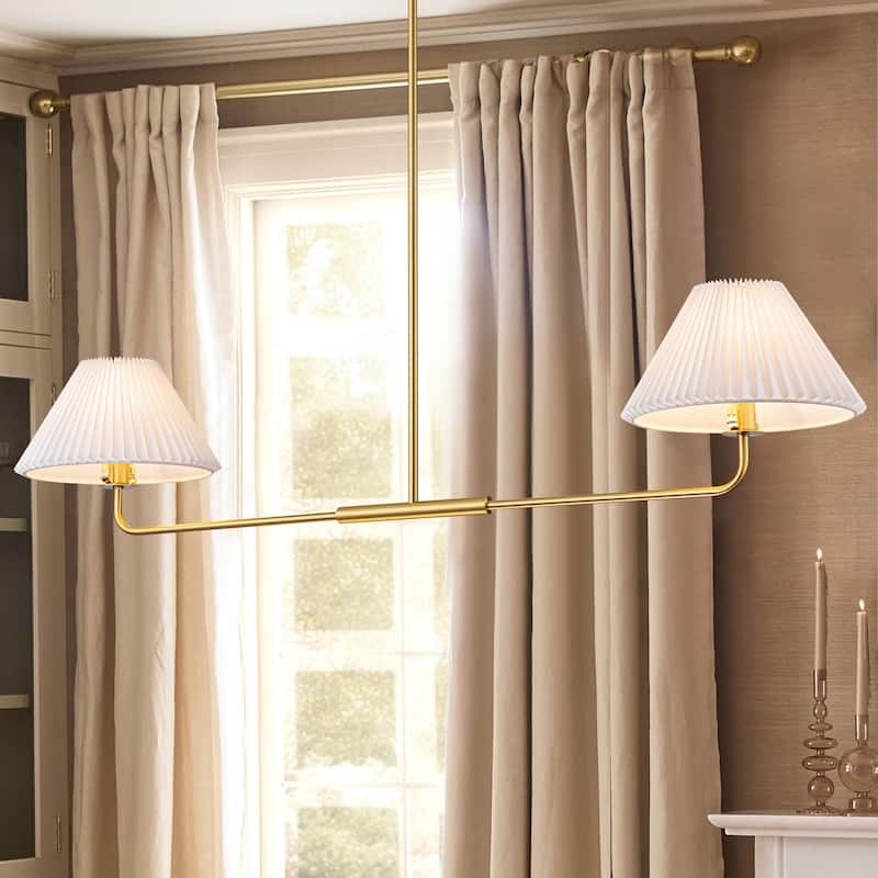 Rennnsan 2-Light Modern Gold & Black Linear Pleated Fabric Pendant Kitchen Island Light