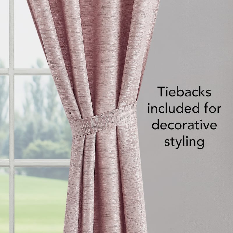 Creative Home Ideas Melinda Lurex Jacquard Back Tab Window Curtain Panel Pair with Tiebacks