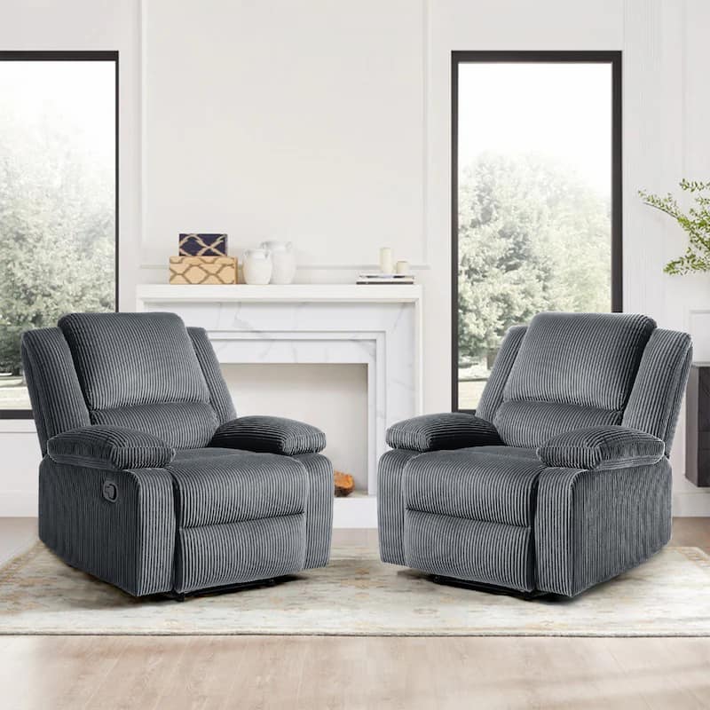 2Set Modern Lounger Upholstered Push Back Manual Recliner Chair - Dark Grey(Corduroy)