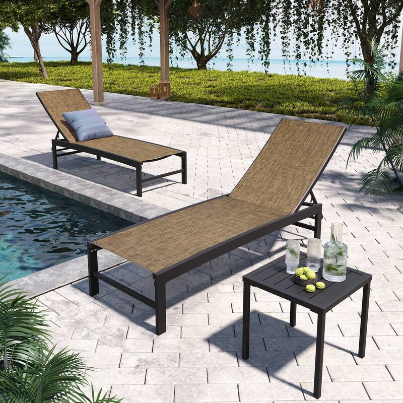 Pellebant Outdoor 3-piece Aluminum Adjustable Back Chaise Lounge with Side Table Set