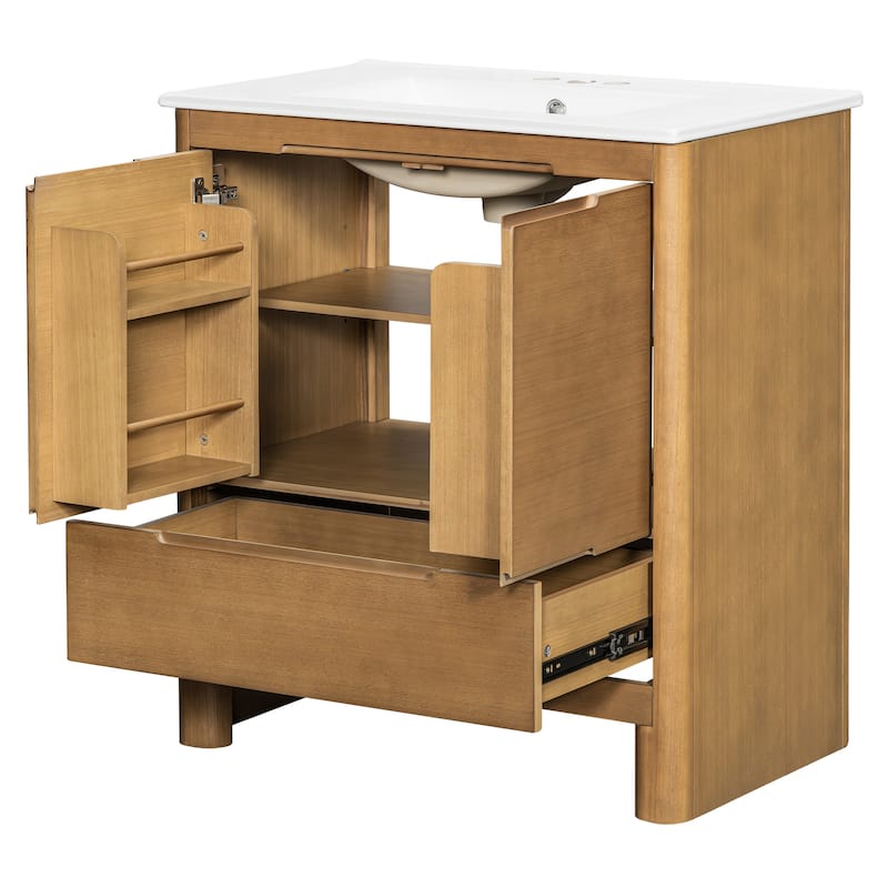 Christopher Knight Home - Harlow Modern 30" Bathroom Vanity with Ceramic Sink, Soft-Close Doors & Drawer, Adjustable Shelf
