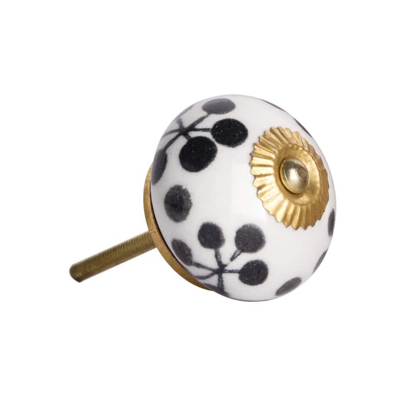 HomeRoots Set of Eight Black And White Ceramic And Metal Drawer Pull Knobs - 1.5' X '1.5' X '1.5