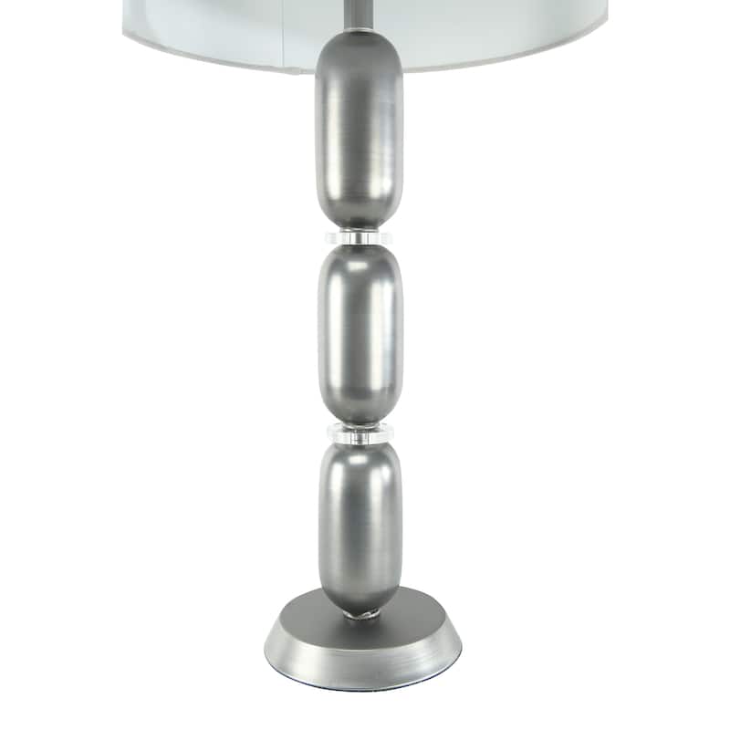 Modern Stacked Metal Table Lamp with Glass Accents and Linen Shade