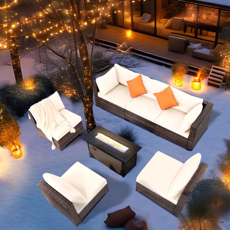 7 Pieces Wicker Rattan Outdoor Sectional Conversation Set with Coffee Table