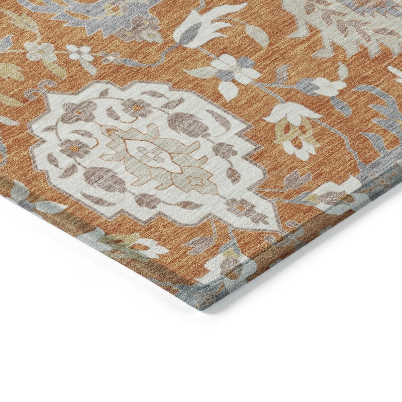 Machine Washable Indoor/ Outdoor Traditional Kashan Chantille Rug