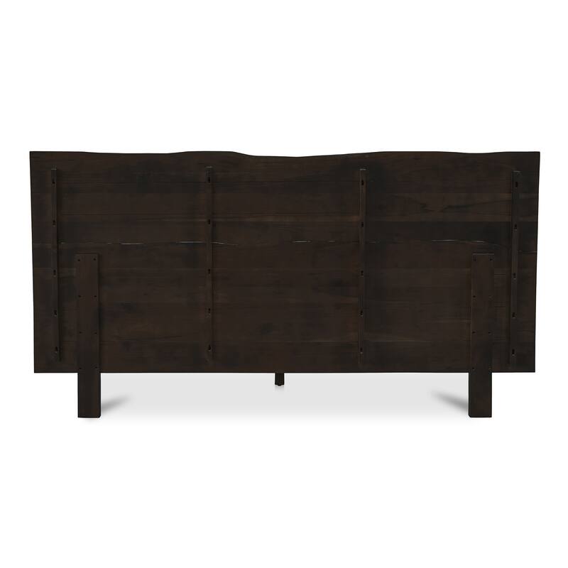 NADAAL STUDIOS Sterling Brown Solid Acacia Queen Platform Bed with Organic Edge Headboard and Steel Legs