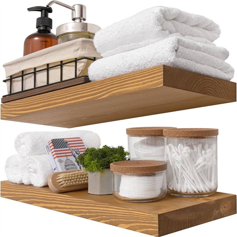 Natural Wood Floating Shelves Set of 2 - 6.7"D x 16"W x 1.2"H - Gold Oak