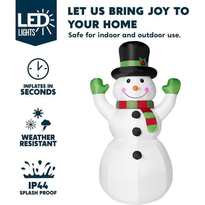 6 FT Tall Christmas Inflatables Snowman Outdoor Decorations with Built-in LEDs, Xmas Blow Up Snow Man with Magic Hat