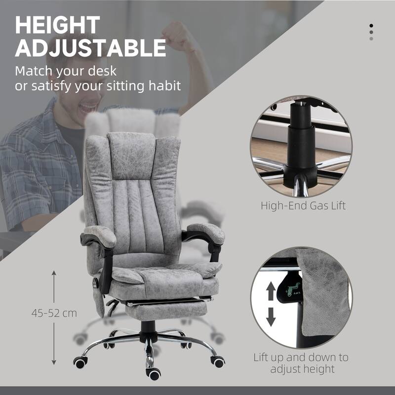 360-degree Swivel High Back Massage Office Recliner Chair: with Heat, Adjustable Height and Retractable Footrest