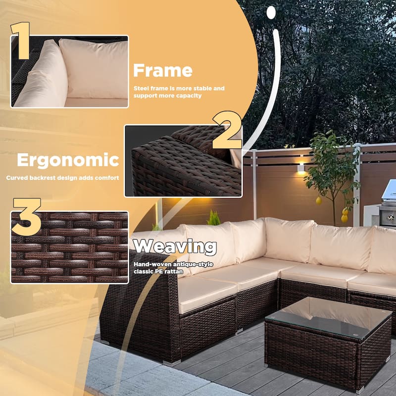 6-Piece Outdoor Rattan Patio Conversation Furniture Set for Backyard, Poolside