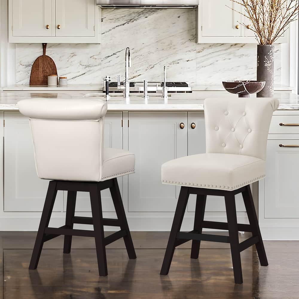 26 in. Set of 2 Bar Stools Counter Height Barstool 360° Swivel with Curved Backrest