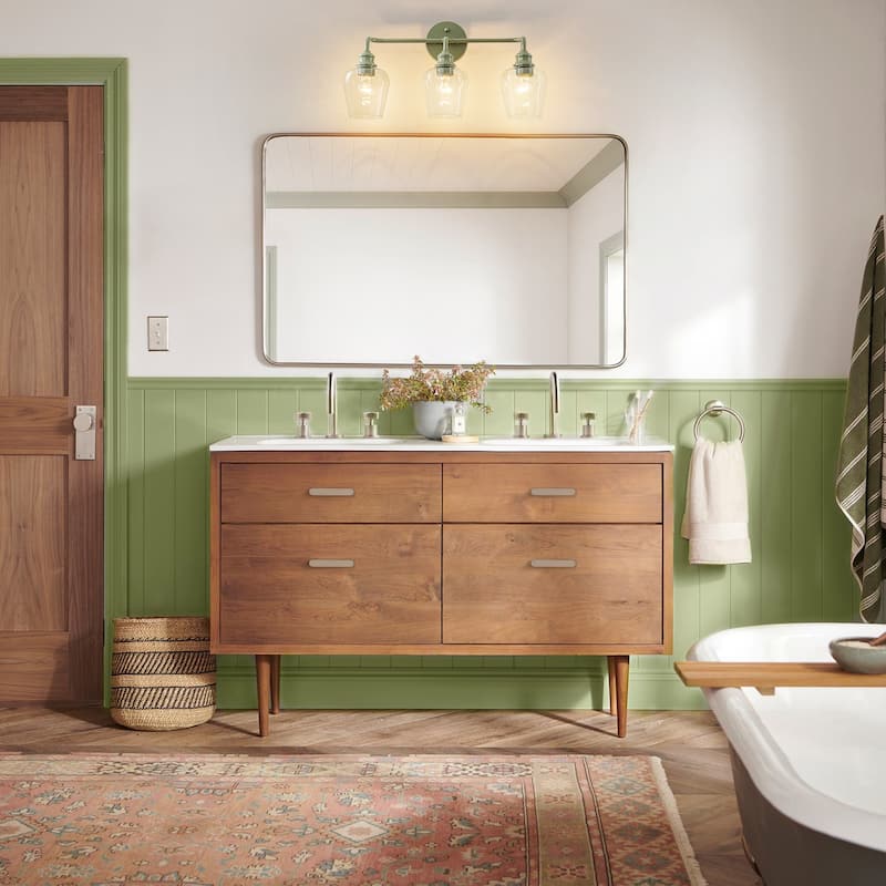 3-Light Modern Mint Green Bathroom Vanity Light with Clear Glass Shades - Retro Wall Sconce for Bathroom Mirror - 3 Light