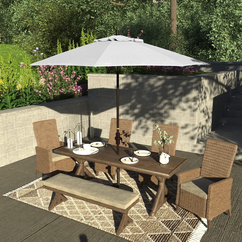 California Umbrella 9' Sun Master Series Patio Umbrella Bronze Aluminum Pole Fiberglass Ribs Crank Lift Collar Tilt Royal Blue - White