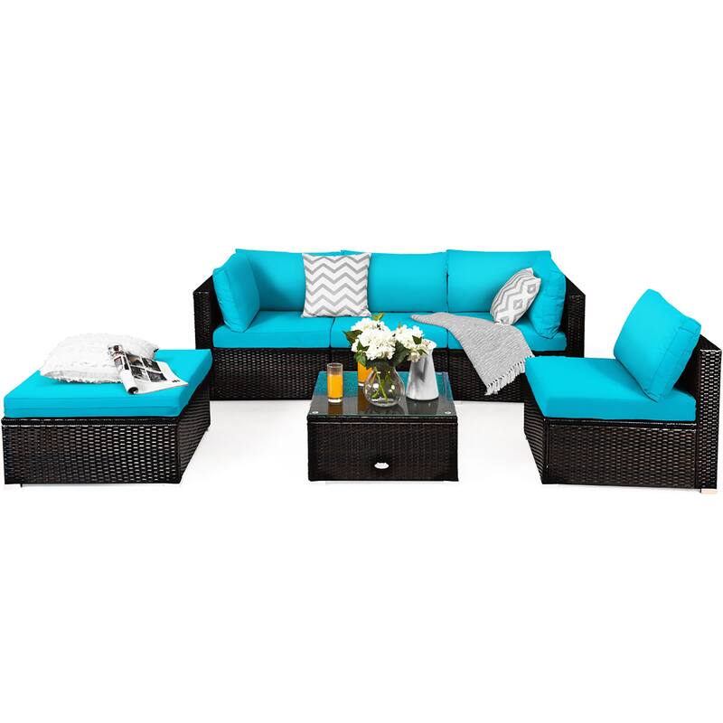 Costway 6PCS Outdoor Patio Rattan Furniture Set Cushioned Sectional