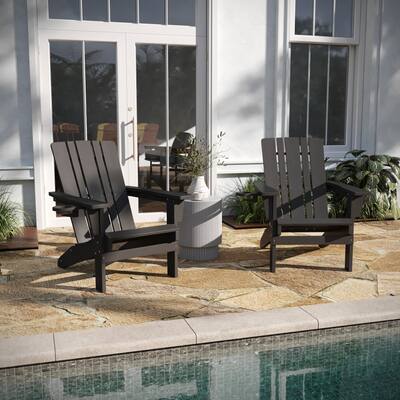 Set of 2 All-Weather Adirondack Chairs with Cupholders