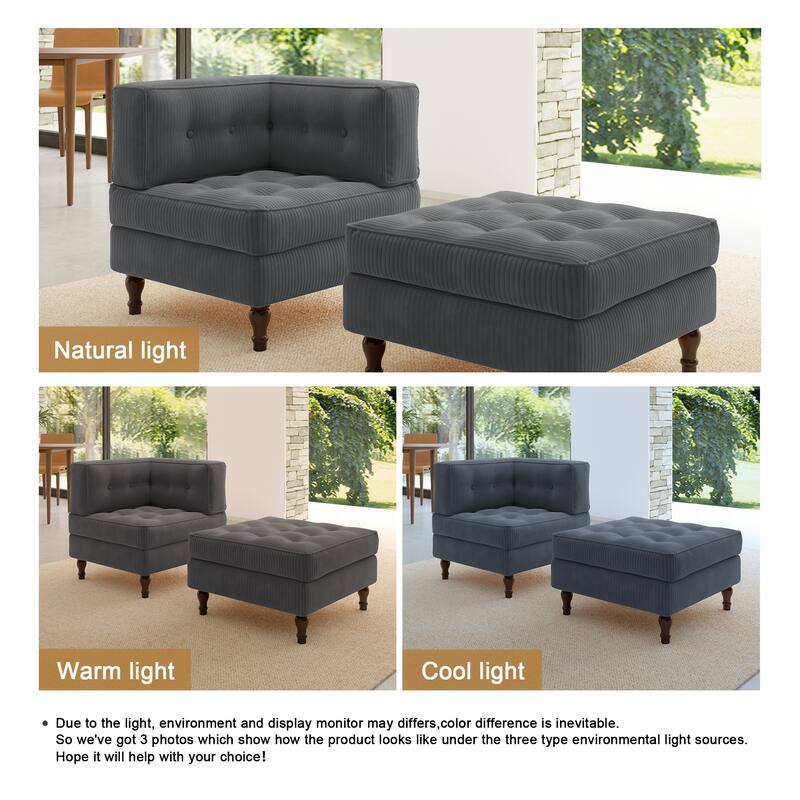 Corduroy Tufted Accent Chair Armchair and Ottoman Set