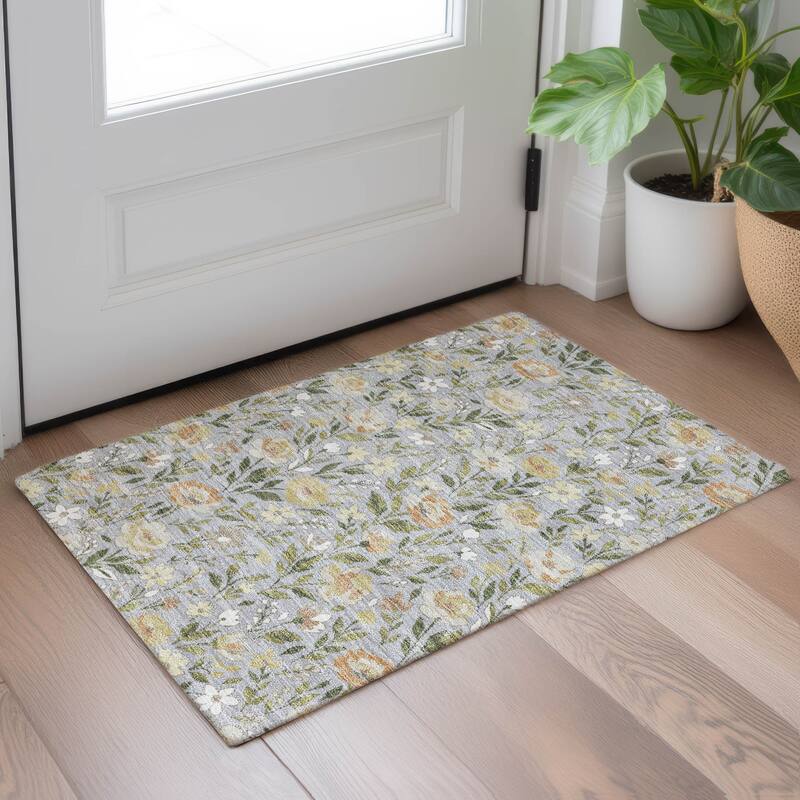 Machine Washable Indoor/ Outdoor Floral Garden Chantille Rug