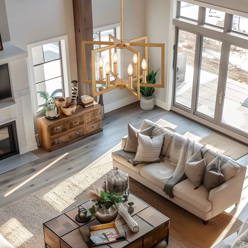 22" Modern Geometric 6-Light Chandelier - Industrial Metal Pendant Light Fixture for Living Room,(Bulb Not Included)
