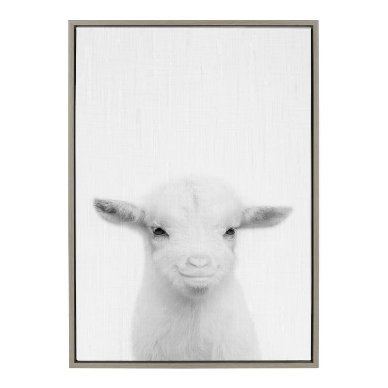 Kate and Laurel Sylvie Baby Goat Framed Canvas by Simon Te Tai - 23x33 - Plastic - Grey
