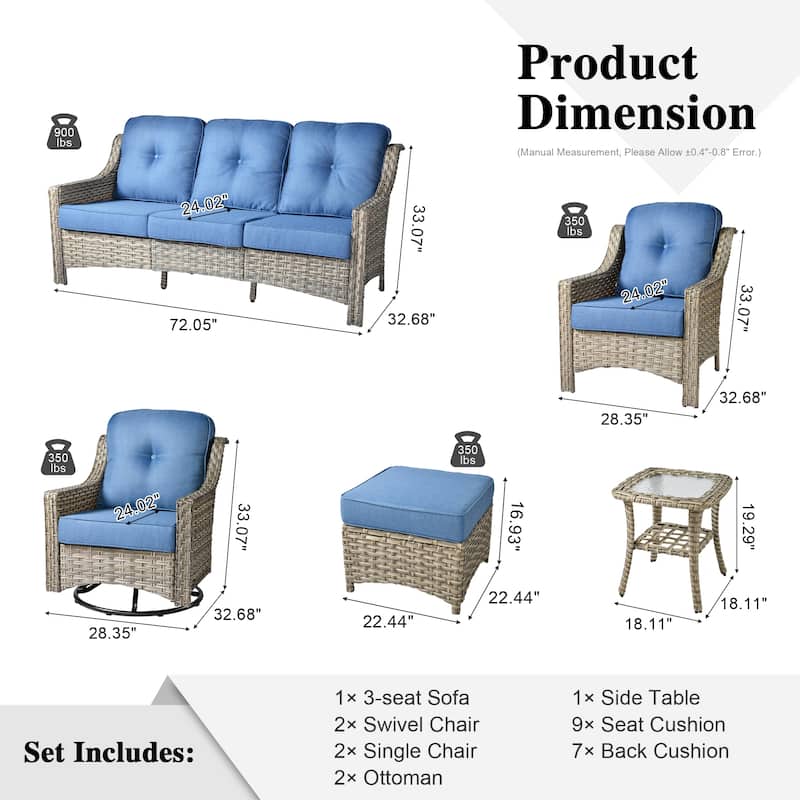 XIZZI 8-piece Patio Furniture Set Wicker Outdoor Swivel Chairs