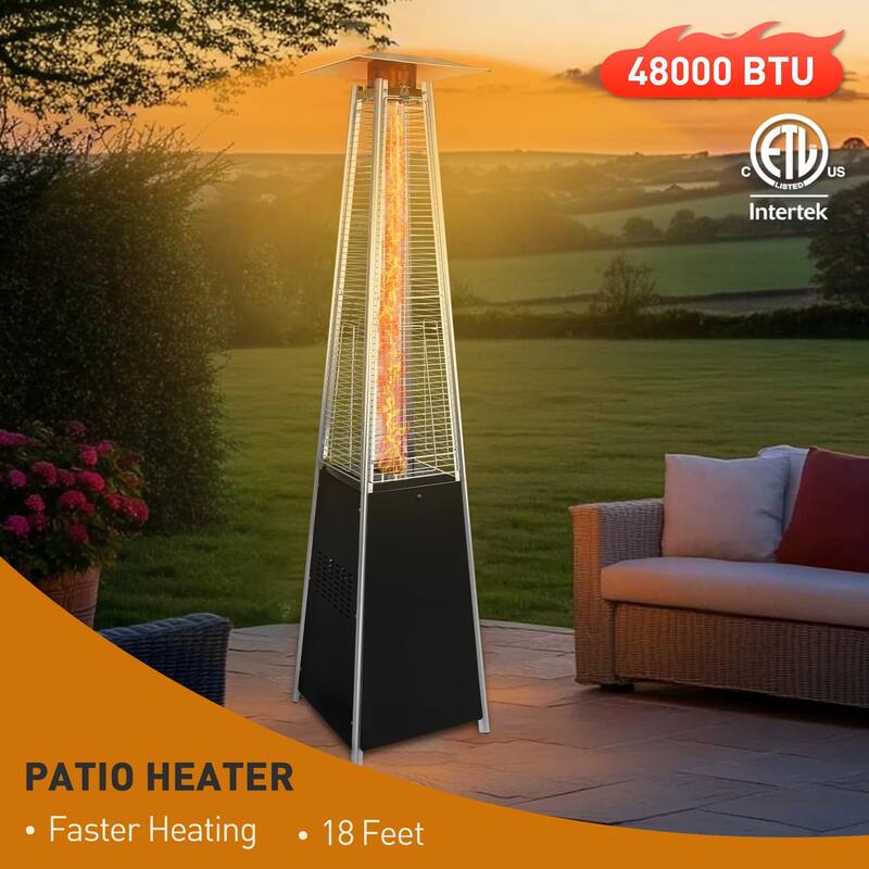Outdoor 48,000 BTU Patio Heaters for Patio Propane with Detachable Wheels and Protective Cover
